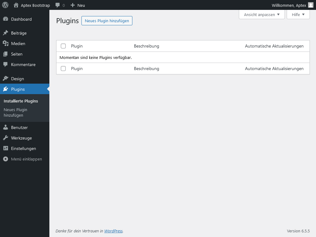 WordPress Dashboard: Ansicht "Installierte Plugins"