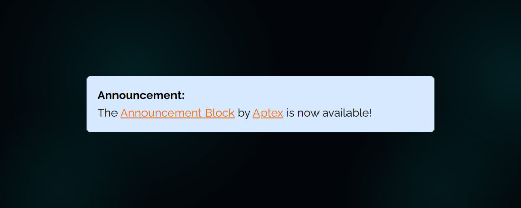 Ankündigung: Der WordPress Ankündigung Block von Aptex ist jetzt verfügbar!